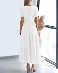BTFBM Summer Dress for Women 2026 Maxi Dress Lightweight Short Sleeve V Neck Elastic Waist Boho Beach Spring Dresses