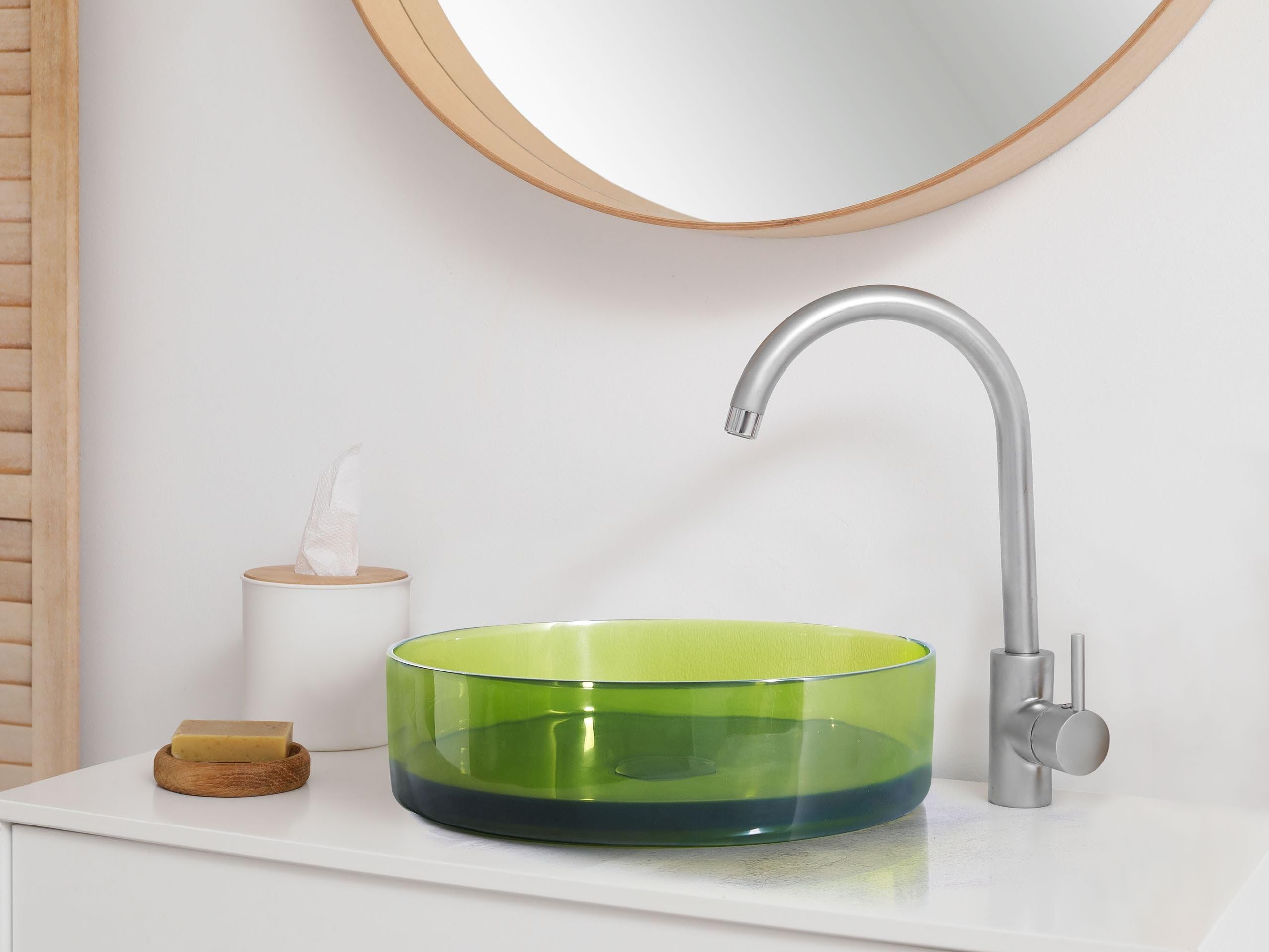 Lavabo sobre encimera de baño redondo solid surface transparente 36 cm verde Tolosa