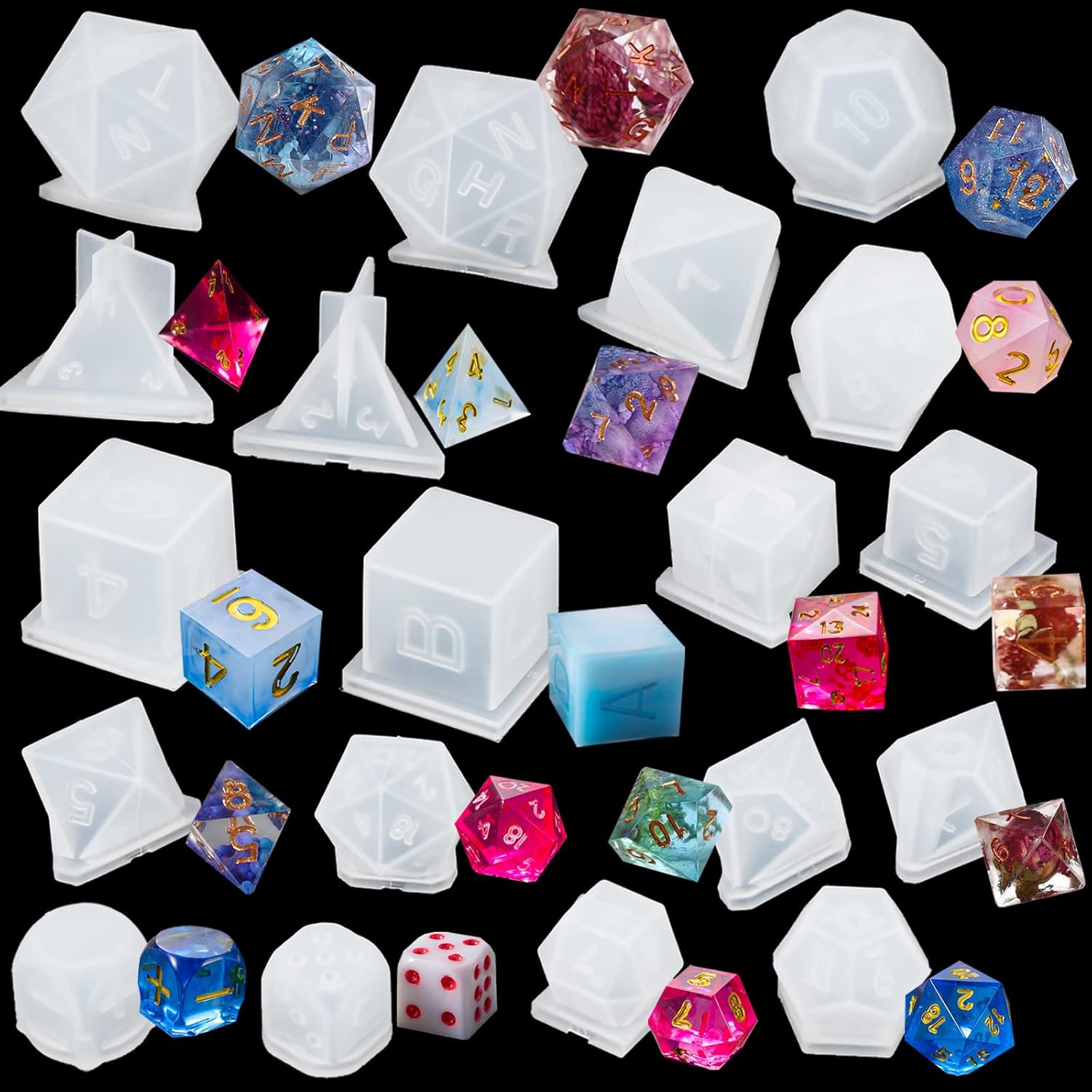 LET'S RESIN 19 Styles Resin Dice Molds Set,Polyhedral Game Dice Molds