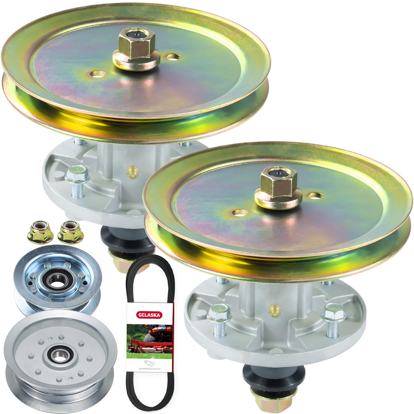 2 Pack GY21098 Spindle Assembly with GX20367 Spindle Pulley GY20629 Pulley GY20067 Pulley GX20072 Belt Replaces GY20454, AUC15811, GY20962 for John Deere E100, E110, E120, E130 Tractors