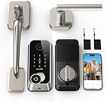 Smart Front Door Lock Sets: 2K HD Camera Lock with Doorbell Kits, Hornbill Fingerprint Keyless Entry Door Lock with Handles, WiFi Deadbolt(only 2.4G) for Remote Control, APP/Alexa/PIR, Silver