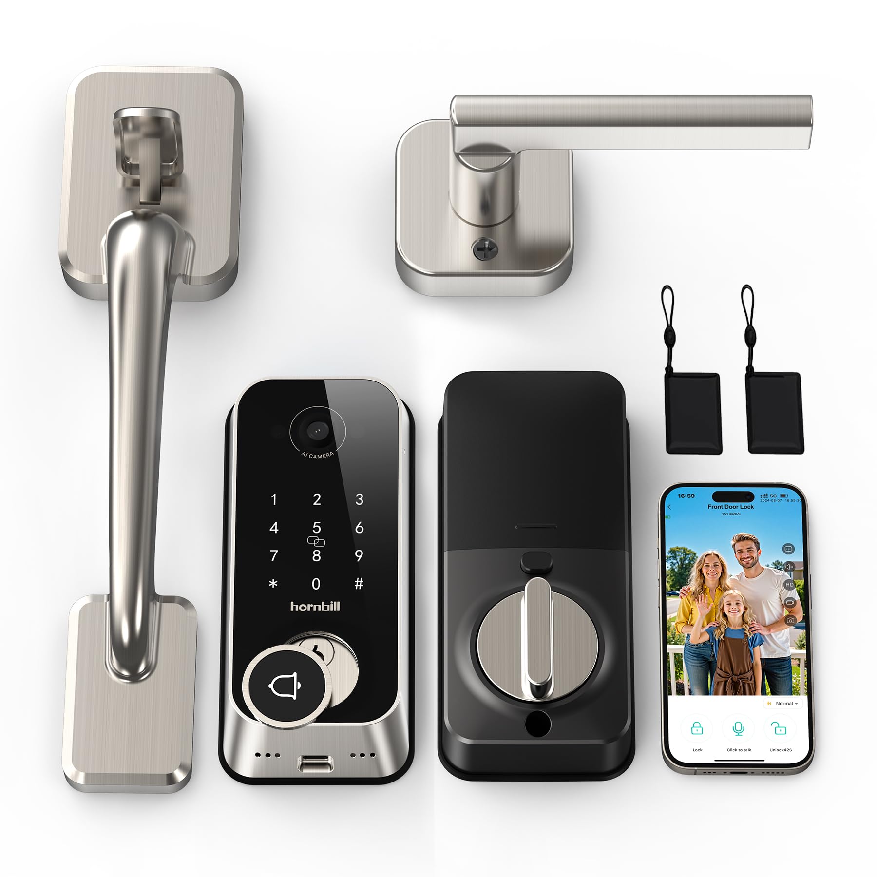 Photo 1 of Smart Front Door Lock Sets: 2K HD Camera Lock with Doorbell Kits, Hornbill Fingerprint Keyless Entry Door Lock with Handles, WiFi Deadbolt(only 2.4G) for Remote Control, APP/Alexa/PIR,Satin Nickel