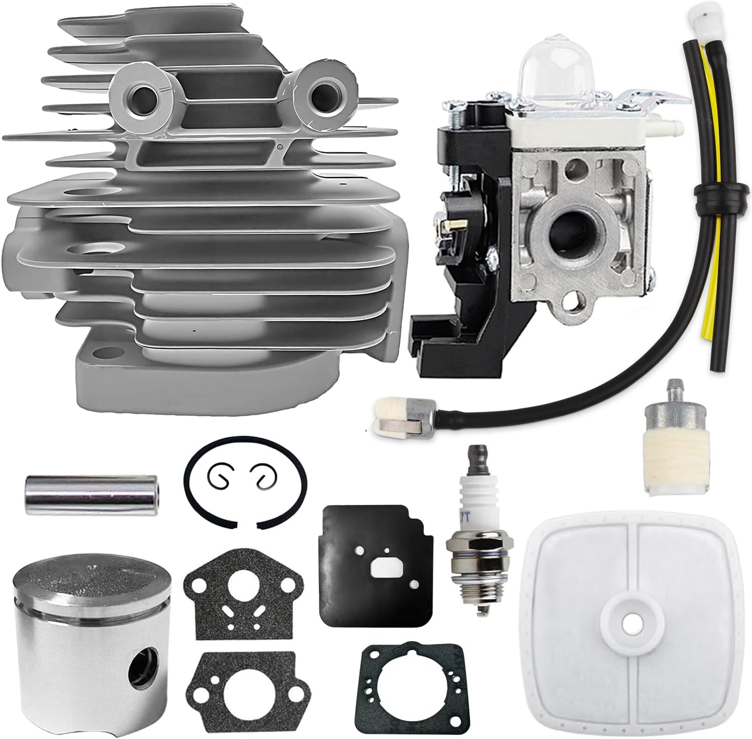 A130002100 Cylinder Kit with SRM225 Carburetor Tune Up Kit for Echo SRM225i GT225 GT225i GT225L GT225SF PAS225 PE225 Trimmer