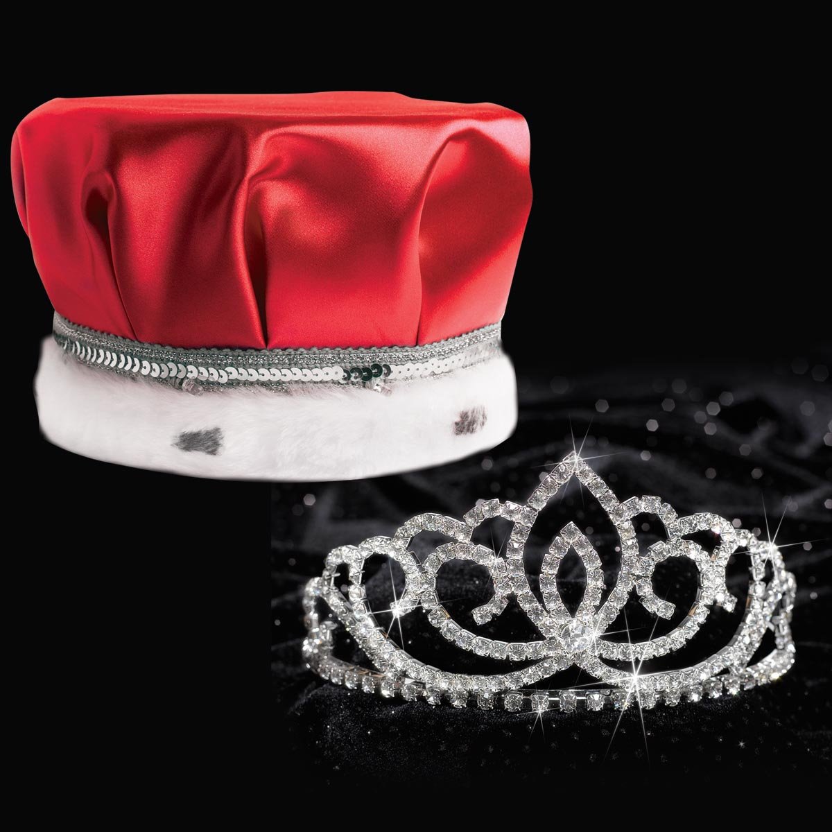 Red Satin King Crown and Queen Tiara Royalty Set