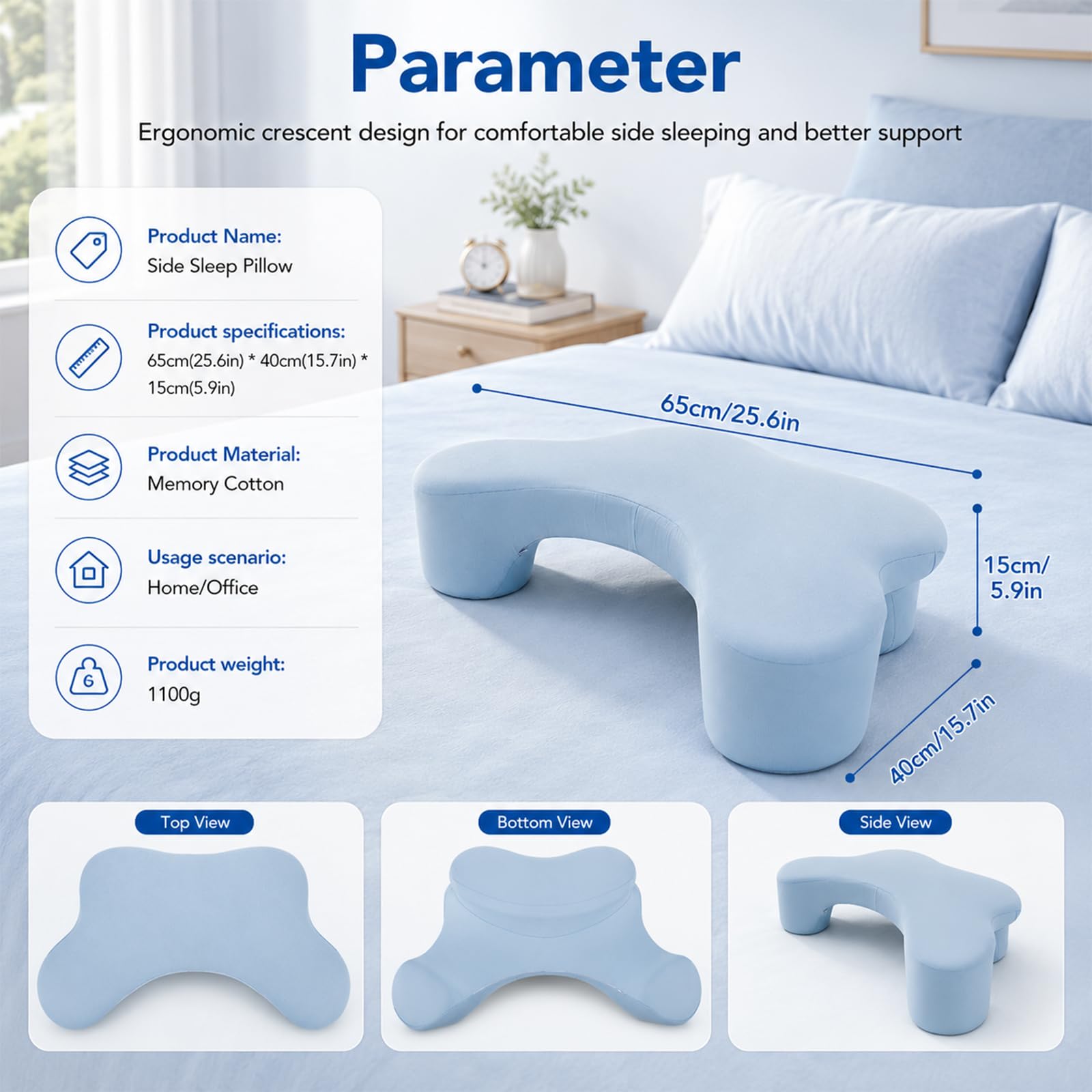 Almohada grande para dormir de lado, almohada ergonómica para dormir de lado con sisa, almohada ortopédica de espuma viscoelástica para cuello y hombros, almohada de seda de hielo, para espalda y