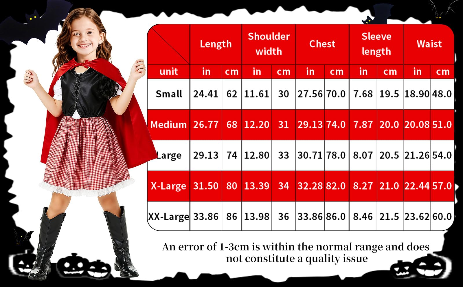 Crazycos Little Red Riding Hood Costume Kids, Hood Costume Red Gingham Dress, Kids Ideal for Role-Playing-XL - Image 4
