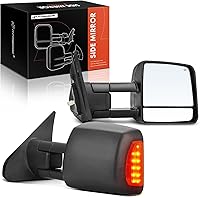 A-Premium Heated Telescoping Towing Mirrors for Toyota Tundra 2007-2021 Sequoia 2008-2017 - Power Adjust Turn Signal Running Lights Black Pair