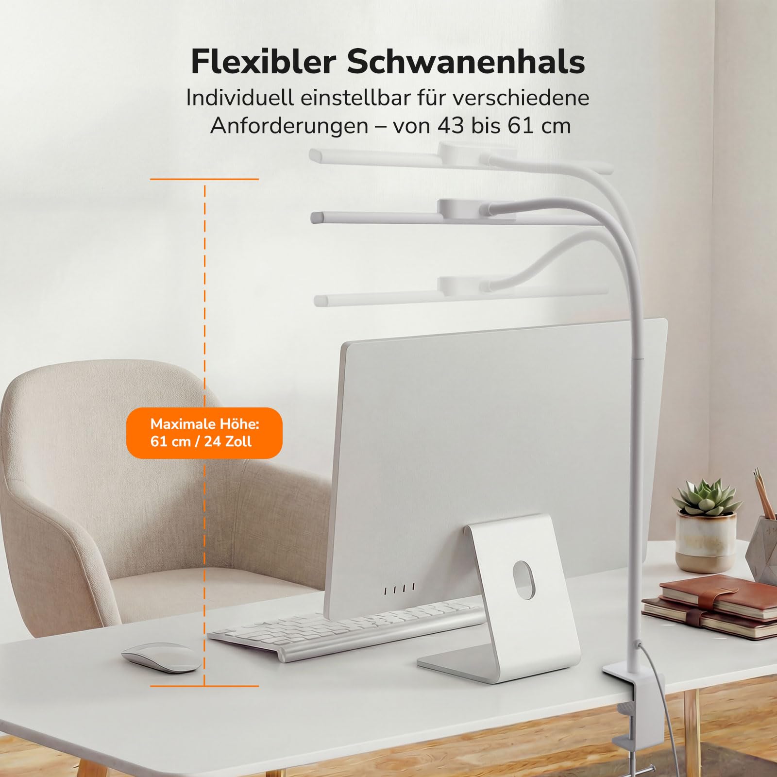 Lepro 11W Schreibtischlampe LED Klemmbar, Dimmbar und Augenschonende Schreibtisch Lampe, 5 Farbtemperaturen und 5 Helligkeitsstufen, mit flexiblem Schwanenhals, für Home Office & Büro, Weiß