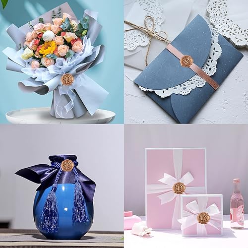 Miniatura 7 de CRASPIRE Calcomanías adhesivas de cera con inicial, 25 unidades, diseño floral, sellos de cera dorados, calcomanías decorativas de sobre para