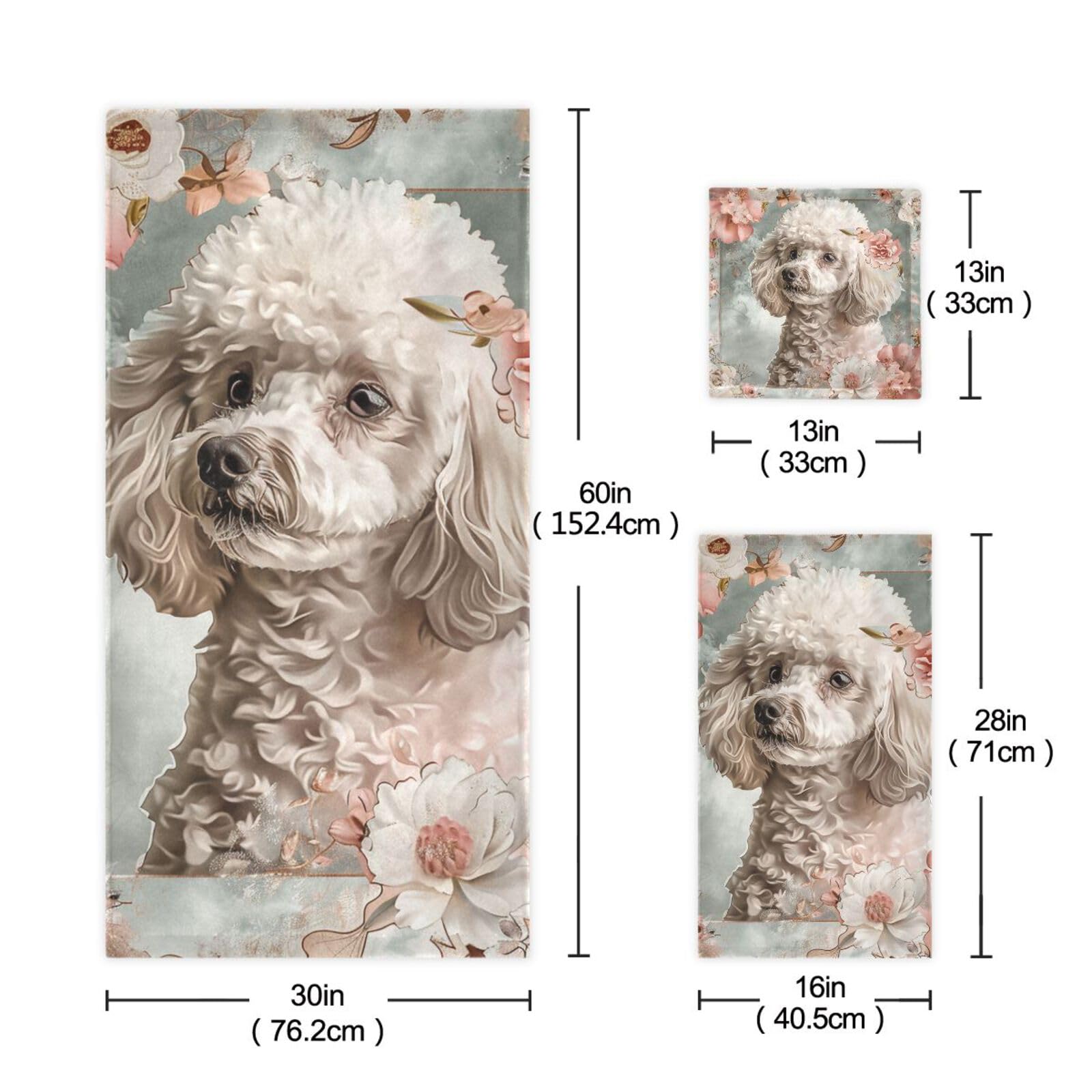 Set di 3 asciugamani morbidi in stile bohémien con fiori e cane floreale, 1 asciugamano da bagno, 1 asciugamano per le mani, 1 panno per yoga, bagno e cucina