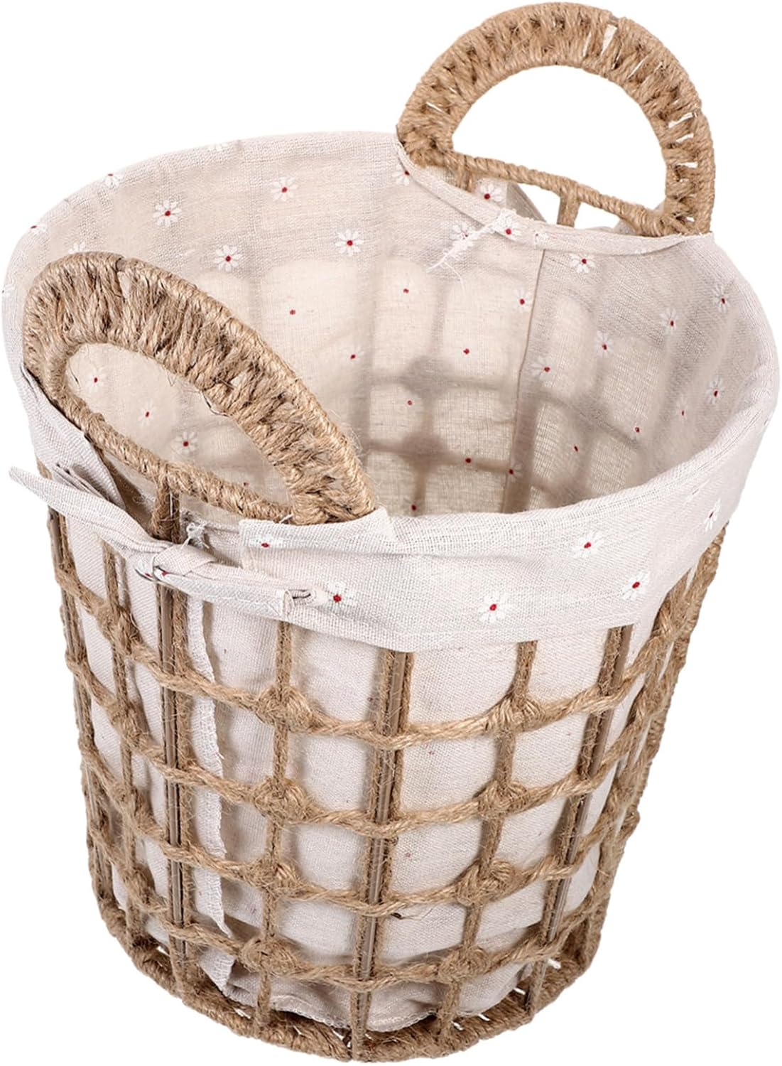 Luxshiny Small Woven Storage Basket with Liner Hand Woven Storage Bin for Organizing Rustic Farmhouse Style Sturdy Natural Fiber for Nursery or Bathroom
