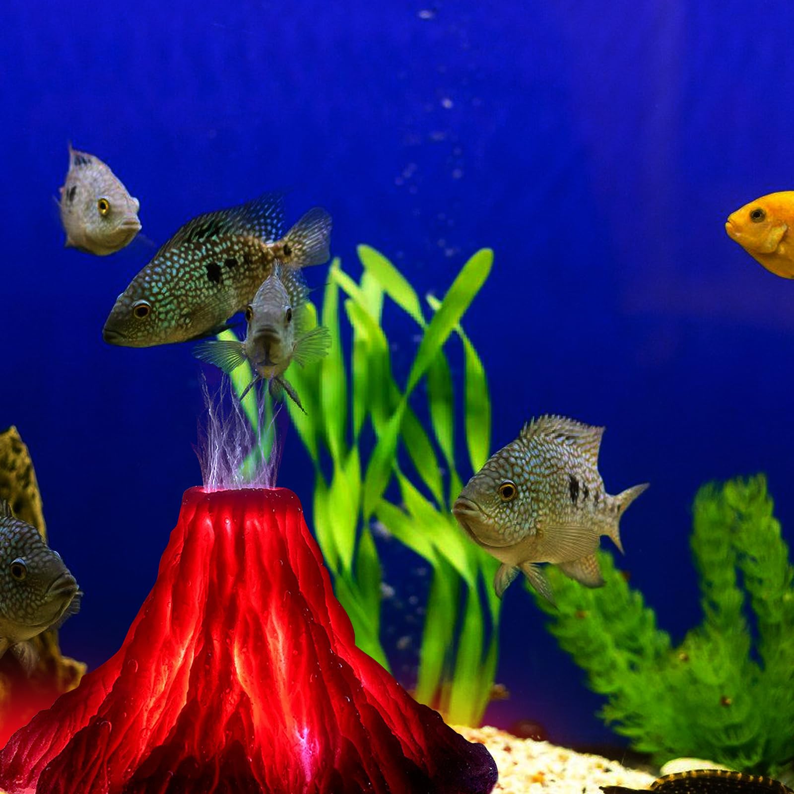 BORDEAG Kit di Ornamento Vulcano per Acquario con Illuminazione LED, Pietra Vulcanica