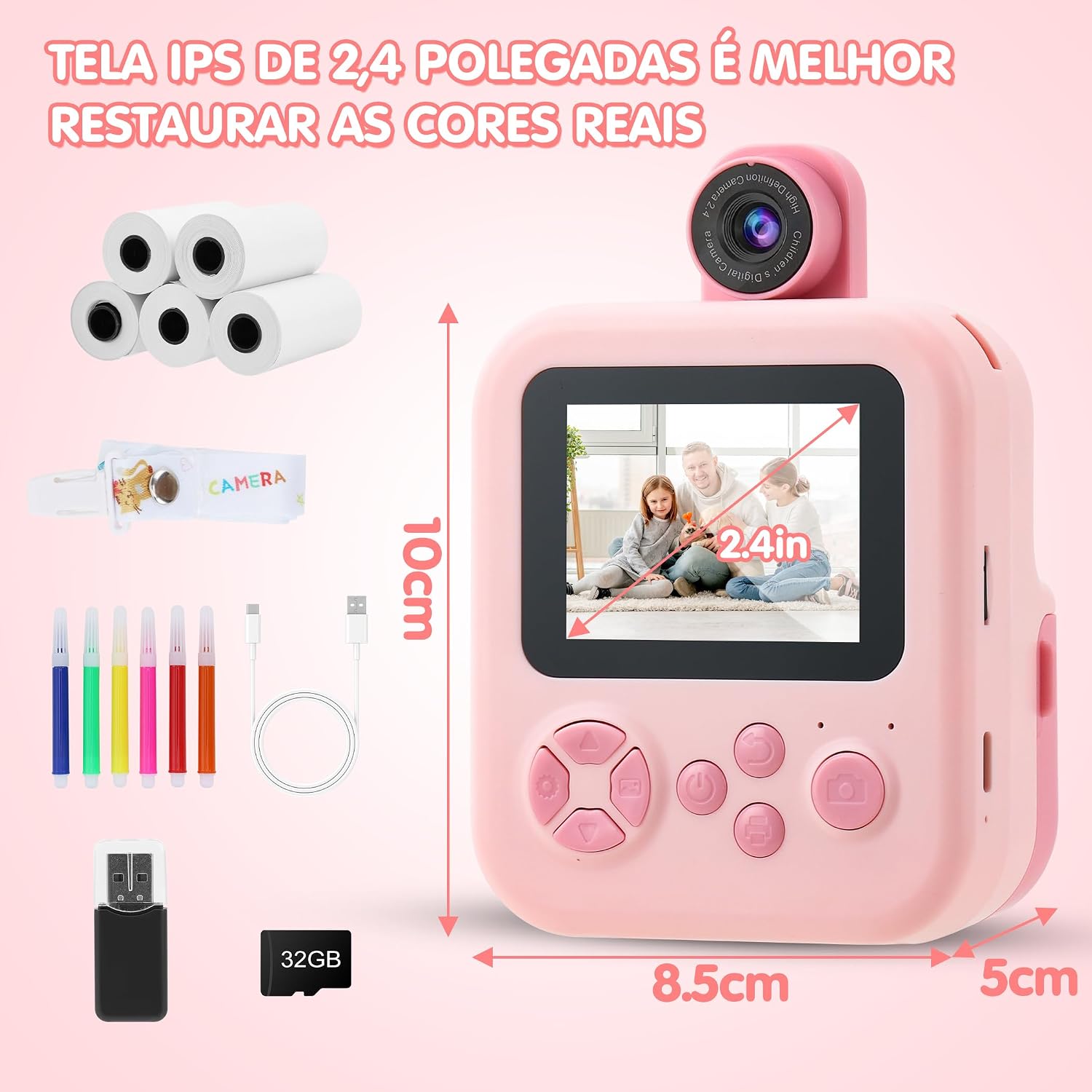 Câmera Infantil, Impressora Instantânea de Sem Tinta, Lente Pode Ser Virada, Selfie, com Flash, 32GB Cartão, Vídeo HD, Brinquedos Meninas Meninos com Crianças de 3 a 14 Anos (Rosa) Câmera Infantil, Impressora Instantânea de Sem Tinta, Lente Pode Ser Virada, Selfie, com Flash, 32GB Cartão, Vídeo HD, Brinquedos Meninas Meninos com Crianças de 3 a 14 Anos (Rosa)