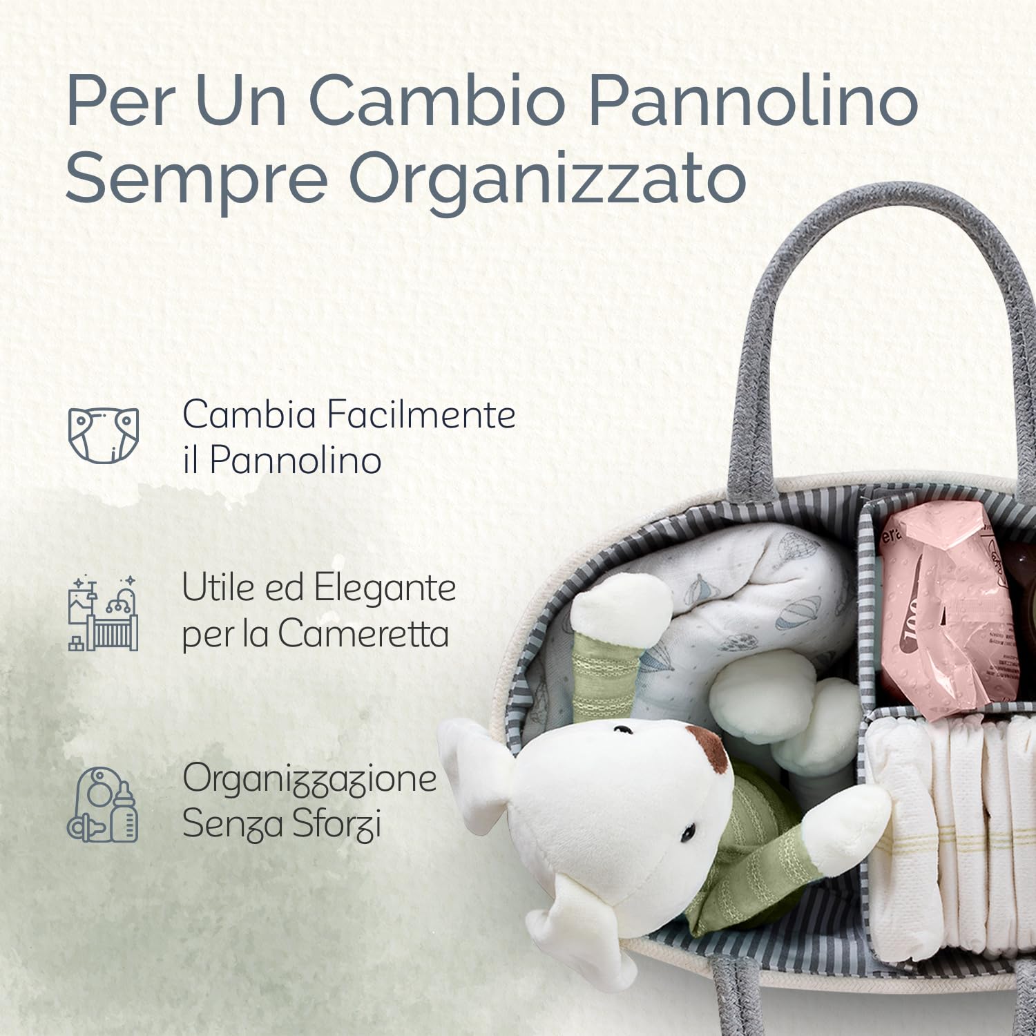 Cesta Portapannolini a 3 Scomparti (Grigio, Medio) – Organizer Fasciatoio per Neonati con Divisorio Rimovibile – Porta Pannolini, Salviette, Creme per il Cambio – Portaoggetti per Casa o da Viaggio