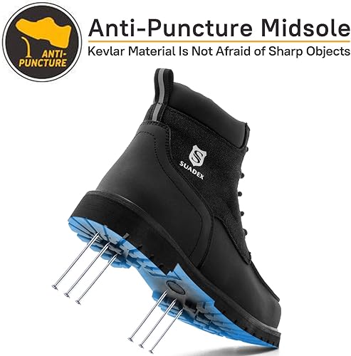 Miniatura 4 de SUADEX Botas con punta de acero para hombre, impermeables, zapatos de trabajo unisex indestructibles