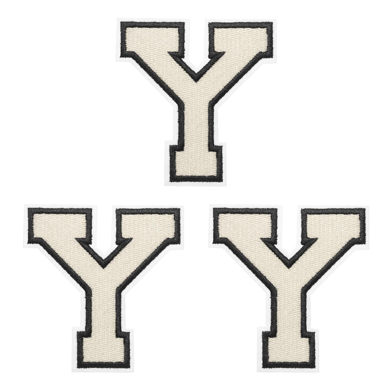 PATIKIL Iron on Letter Patches, 3 Pack Chenille Letter Patches Embroidered Patch for Repairing Jeans Clothing Bags Hats Shirts Craft, White Alphabet Y