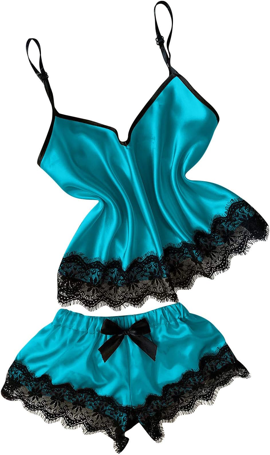 Womens Lace Satin Pajamas Set Sexy Camisole Tops Shorts 2 Piece Lingerie Sets Soft Comfy Sleepwear Ladies Loungewear