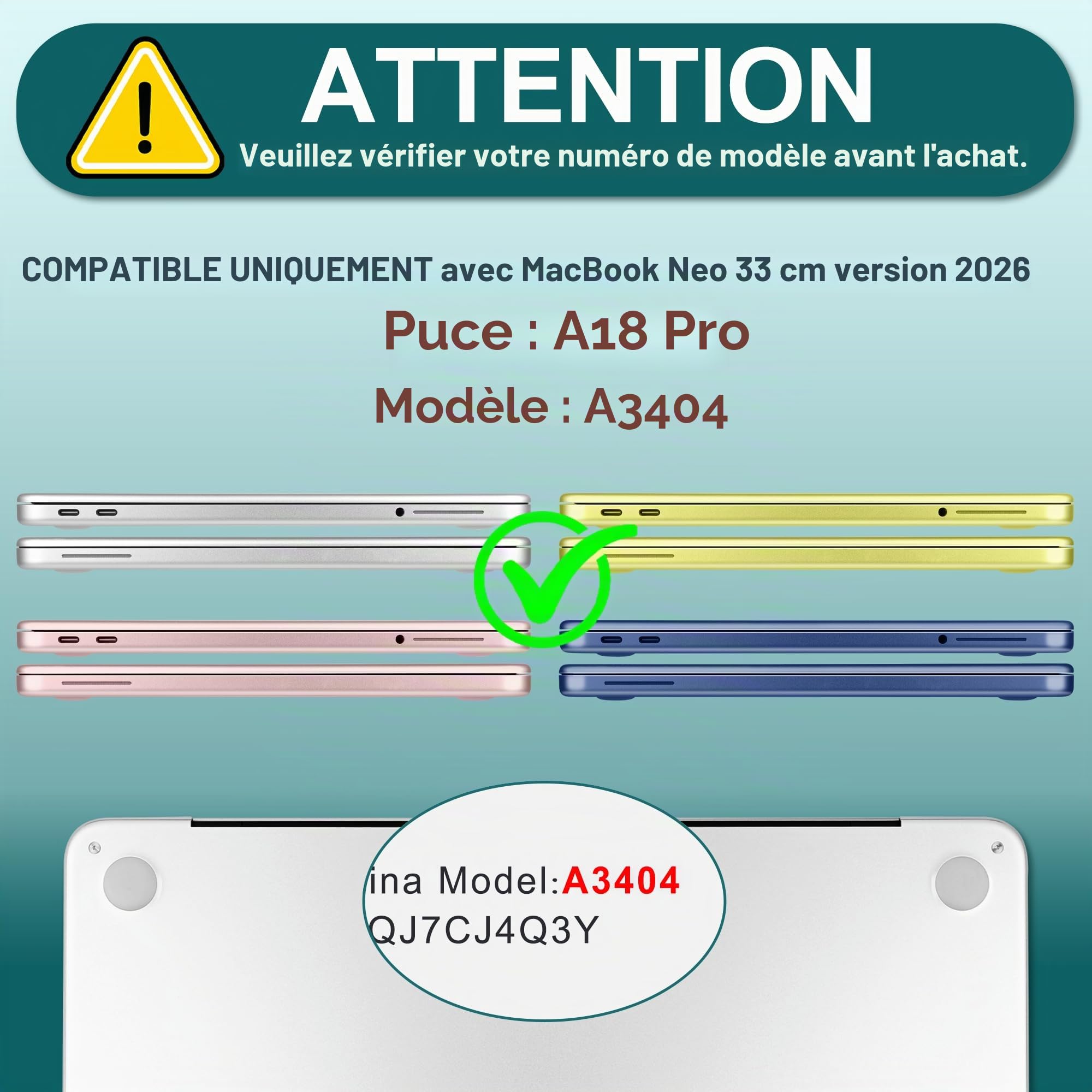 Batianda Coque transparente 4 en 1 pour MacBook Neo 13" version 2026, modèle A3404, coque rigide ultra fine haute transparence avec protection pour clavier, protecteur d'écran, adaptateur USB-C