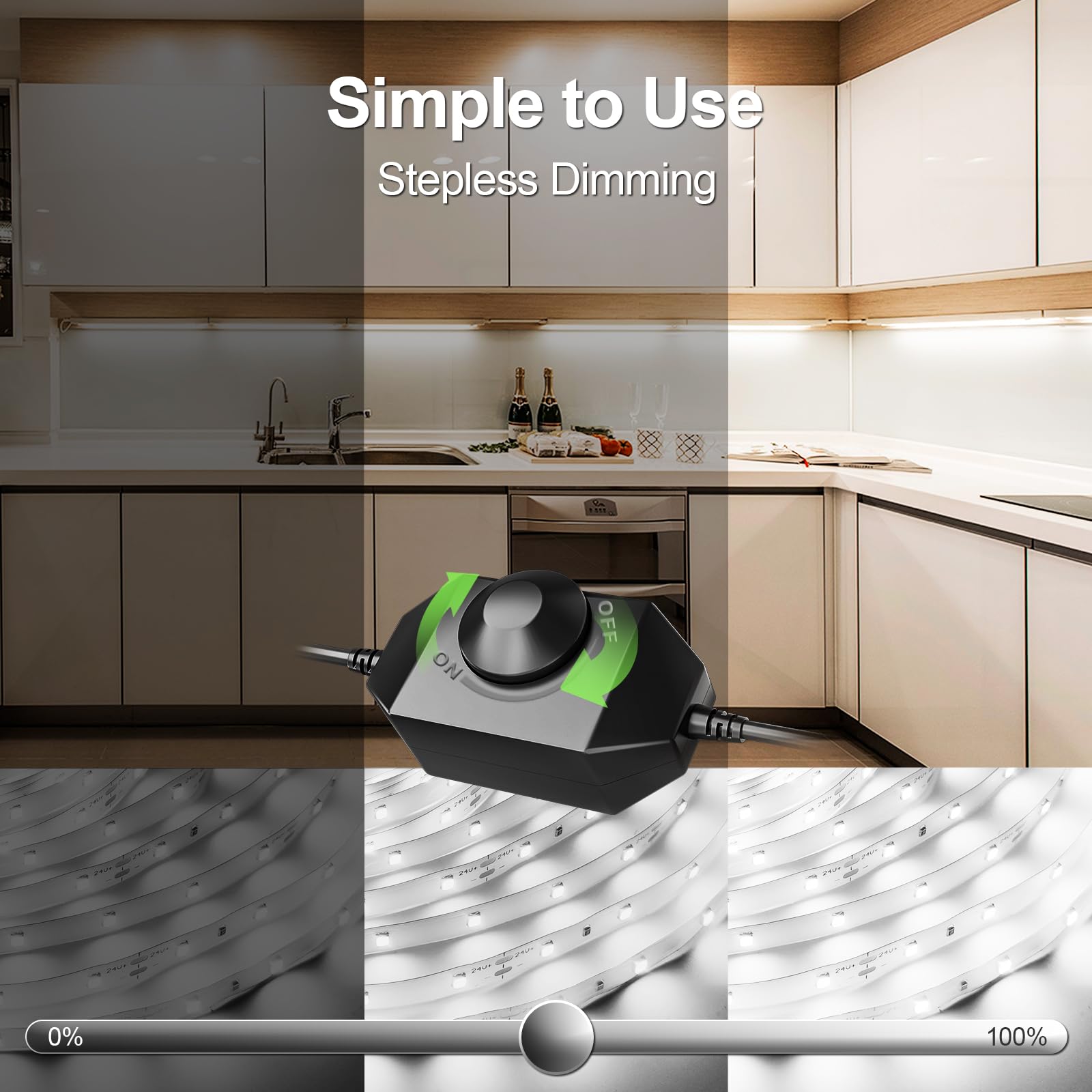 NOVOSTELLA White LED Strip Lights, 40ft 6000K Dimmable LED Light Strip for Bedroom, 336 LEDs, 24V Bright Daylight White Flexible Tape Lights, Under Cabinet Rope Lighting for Kitchen Vantiy Mirror