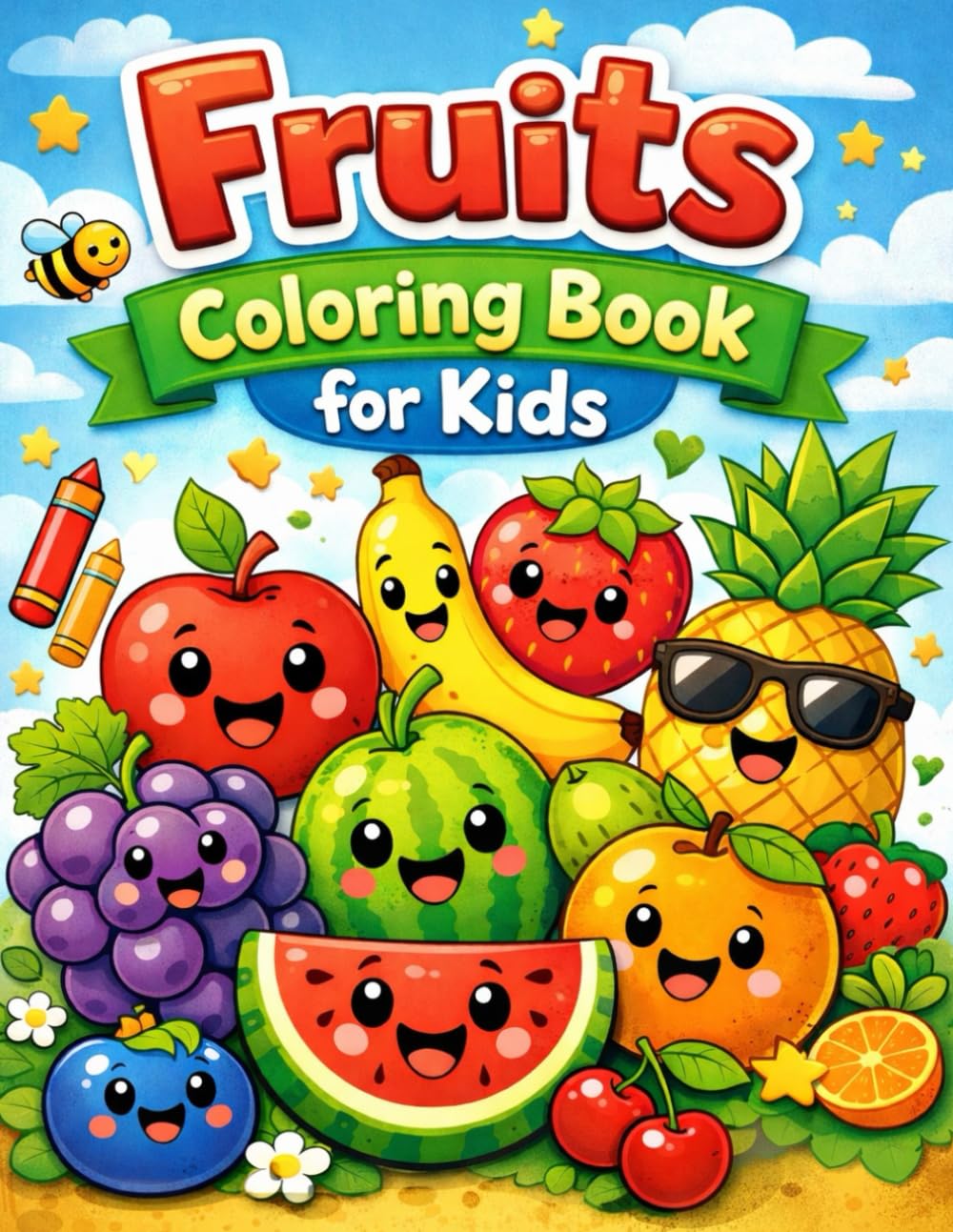 Fruits Coloring Book for Kids: 50 Cute and Easy Fruit Coloring Pages for Fun, Learning, and Creativity