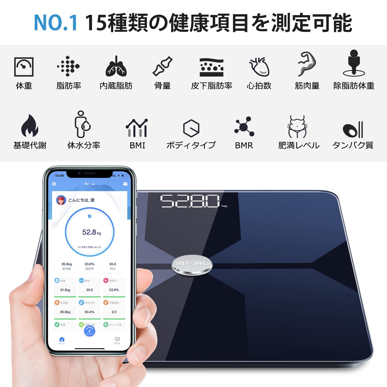 Amazon | WIFI体組成計IBTORO体重計 スマホ連動 体脂肪計高精度