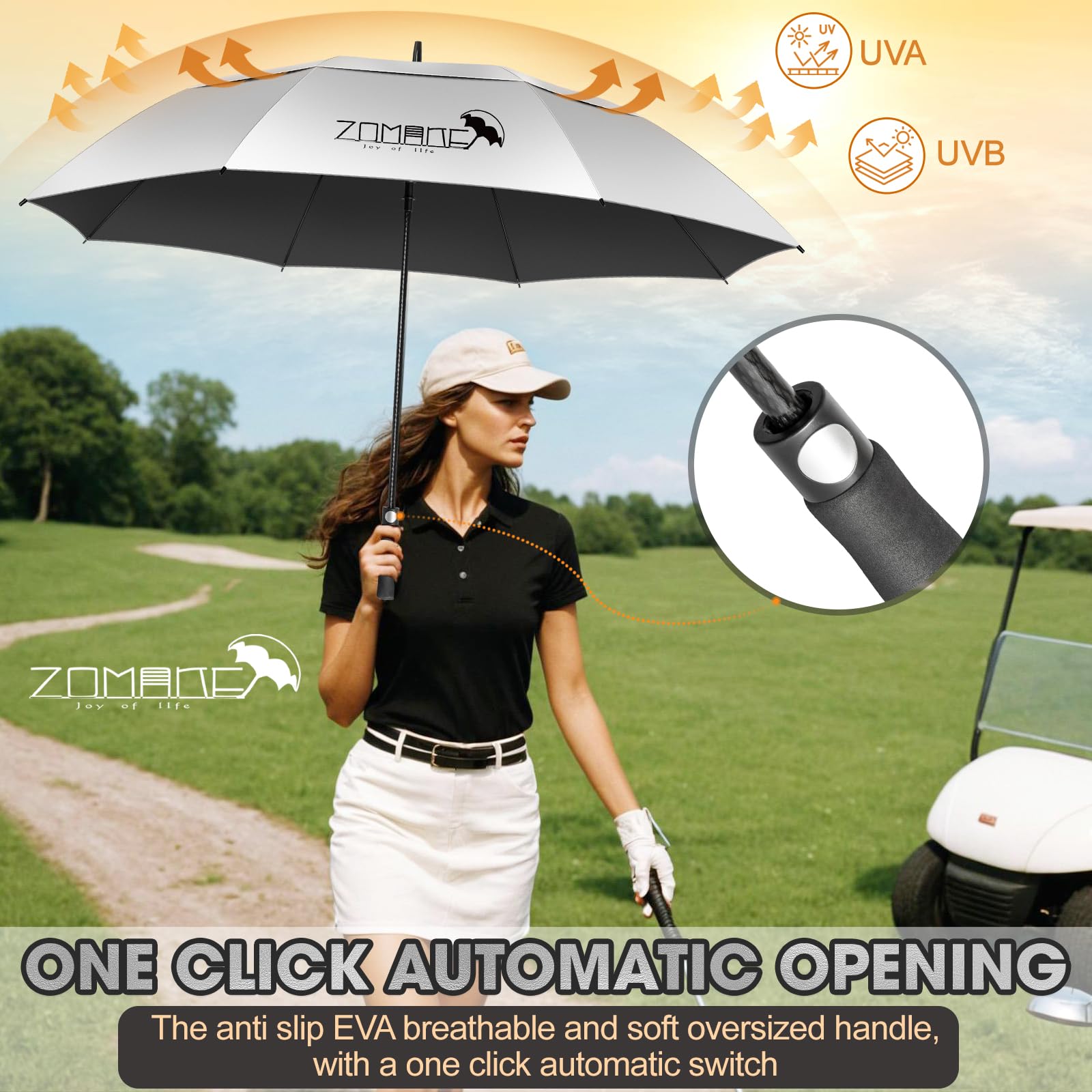 ZOMAKE Paraguas Golf Grande XXL 68/62 pulgadas UV Antiviento Doble Cubierta Mango Madera