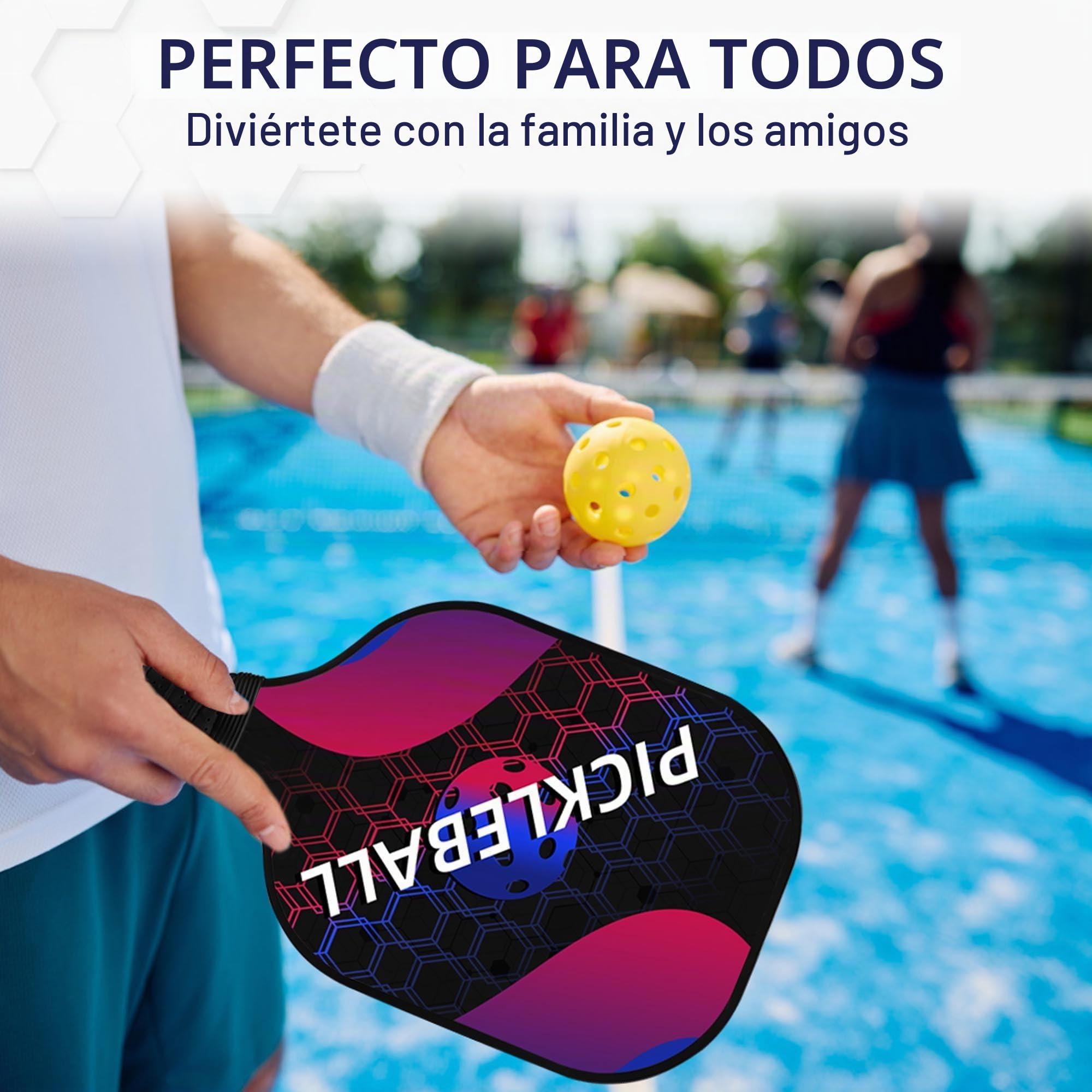 Palas de Pickleball, Set de 2/4 Raquetas Pickleball de Fibra de Vidrio con 4 Bolas para Jugar al Exterior y Interior, 1 Bolsa
