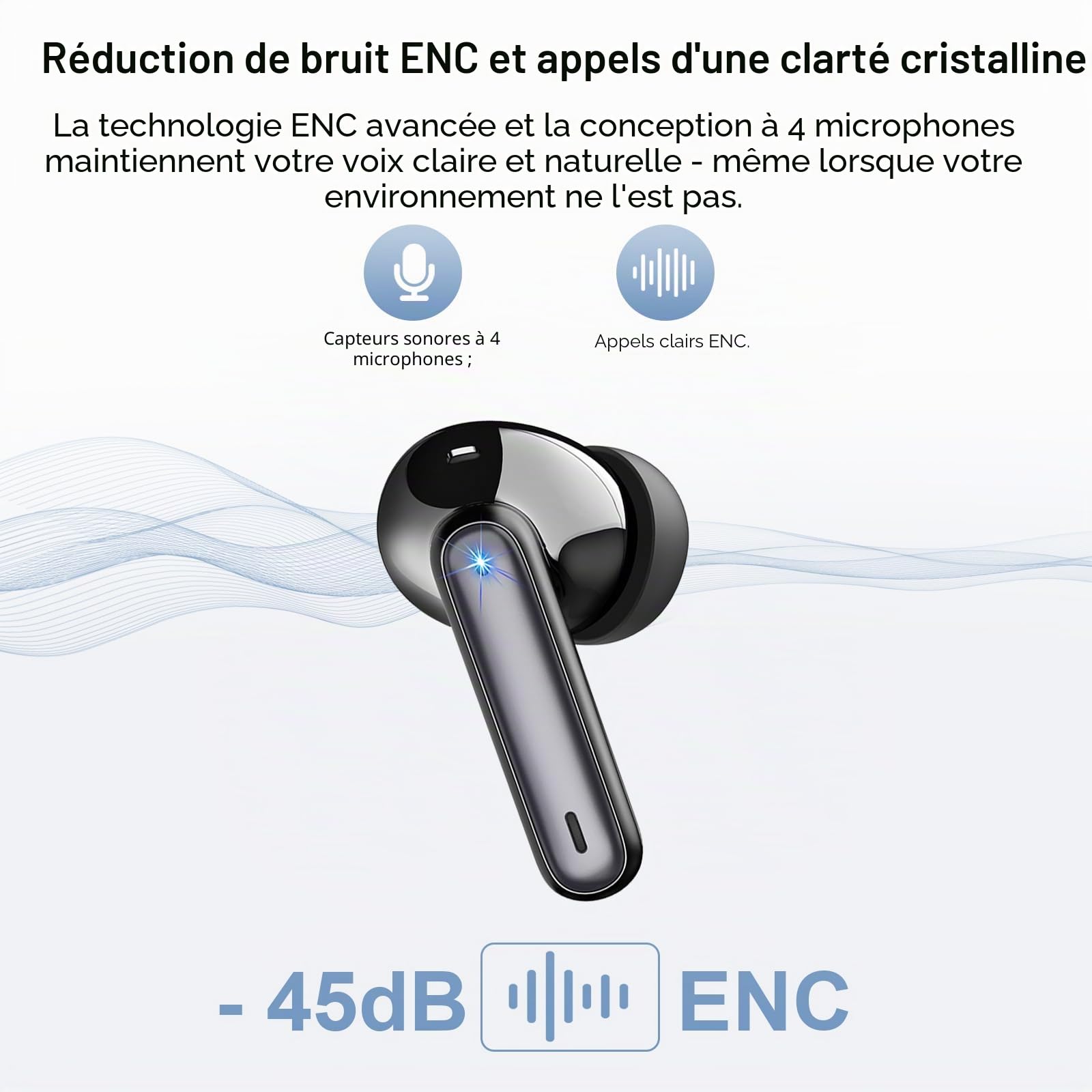 Ecouteurs Bluetooth sans Fil, Écouteurs Bluetooth 5.4 HiFi Stéréo avec 4 ENC Réduction Antibruit Mic, 40H Casque Bluetooth, Écran LED, IP7 Étanche Oreillette pour iOS Android, Charge Rapide USB-C