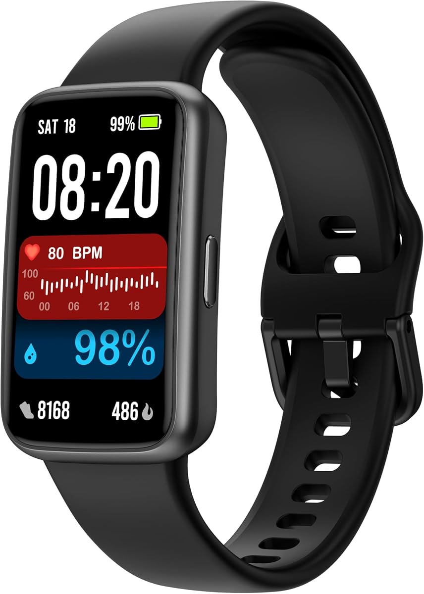 Reloj inteligente Fitness Tracker, pantalla a color de 1,47", más de 100 deportes, negro | Monitor de frecuencia cardíaca y sueño, podómetro/contador de pasos, resistente al agua hasta 3 ATM, rastreador de actividad para mujeres y hombres, compañero de fitness