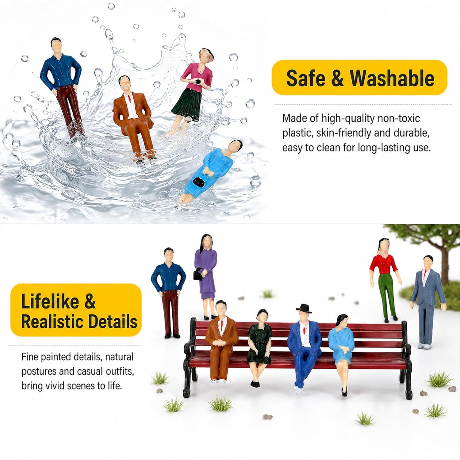 1: 30 Scale Mini People Figurines - 14pcs Sitting and Standing Miniature People Figurines Little Plastic Figurine for Miniature Scenes