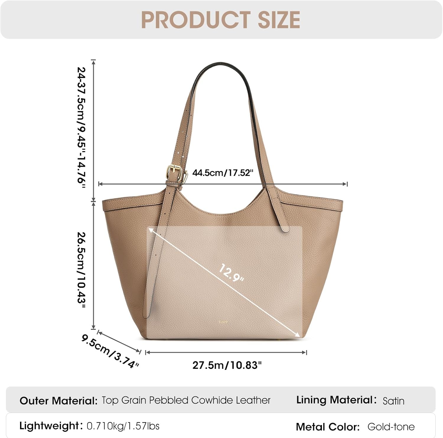 Kattee Genuine Leather Purses and Handbags for Women Trendy, Top Grain Leather Hobo Tote Shoulder Bag with Adjustable Strap - Image 3