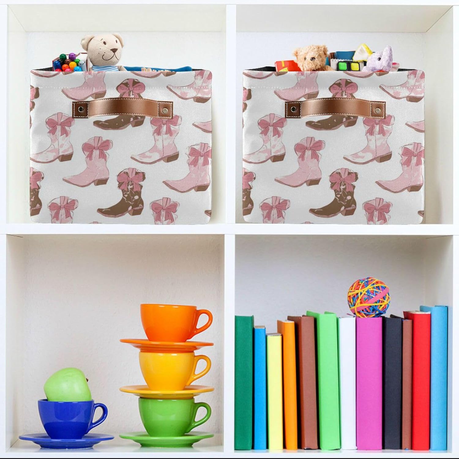 Pfrewn Storage Basket Bins Foldable Laundry Hamper Toy Cowgirl Boot Pink Storage Bins Box Organizer for Home Boys Girls Office Closet Shelf Nursery Baskets,1 pcs