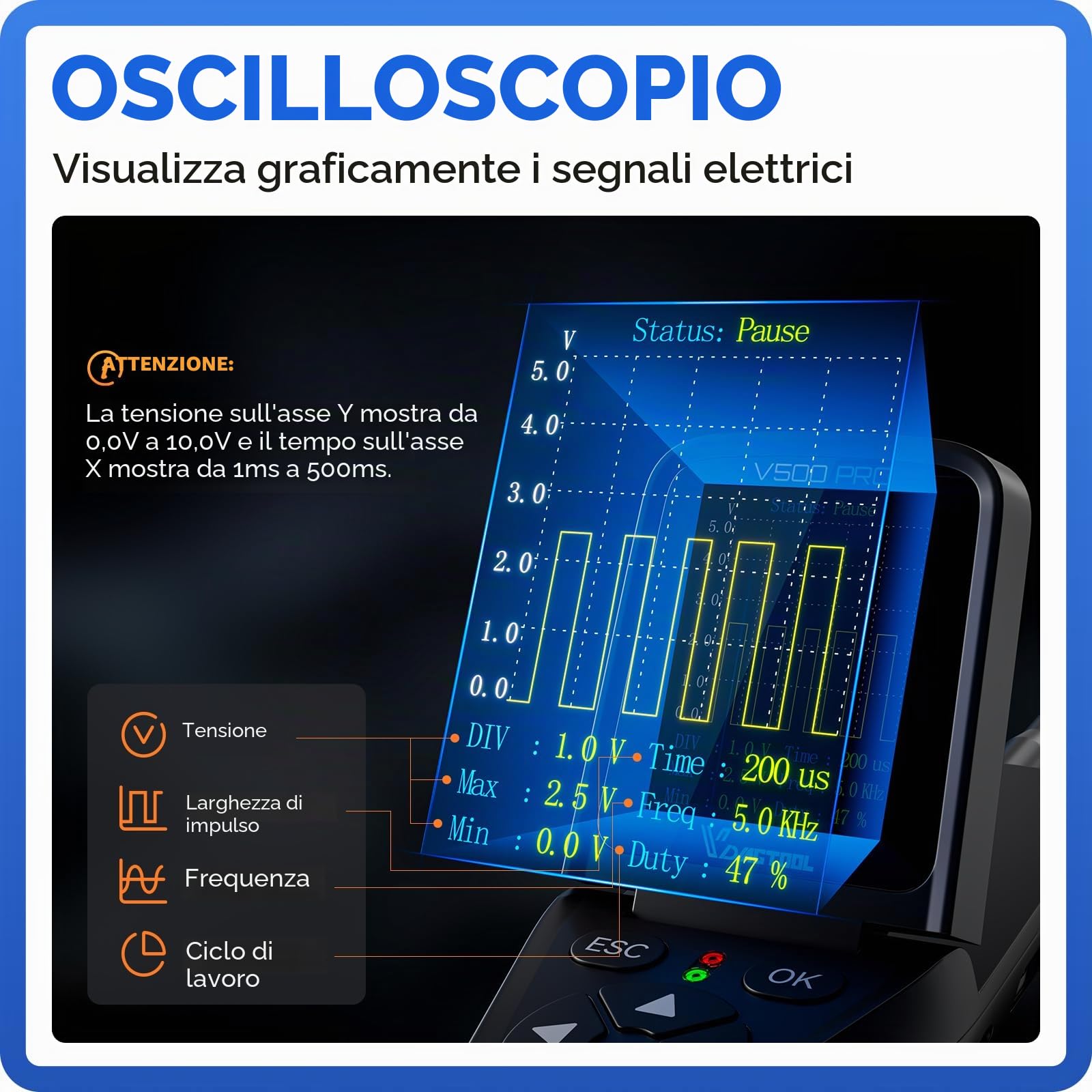 VDIAGTOOL V500 Pro Tester Sonda per Circuiti Elettrici con Cerca Filo Interrotto, Multimetro Oscilloscopio Relè Iniettori Test, Ricercatore Corto Circuito Aperto AC DC 9V-30V, Tracciatore Cavi 20FT