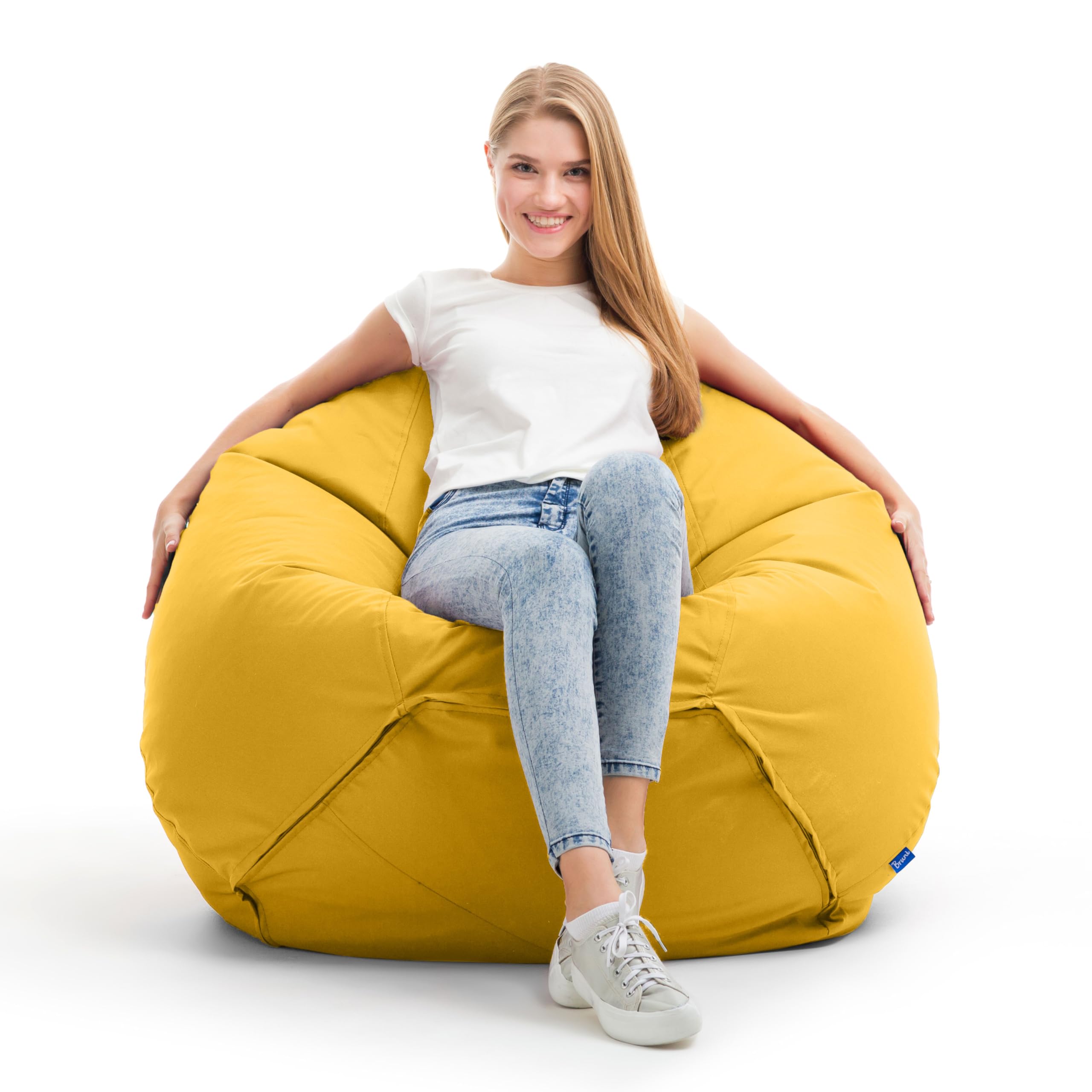 Bruni Pouf Classico XL en Jaune – Gros Pouf Salon/Chambre pour Adultes, Pouf Poire géant, Bean Bag intérieur et extérieur avec Housse Lavable en Machine
