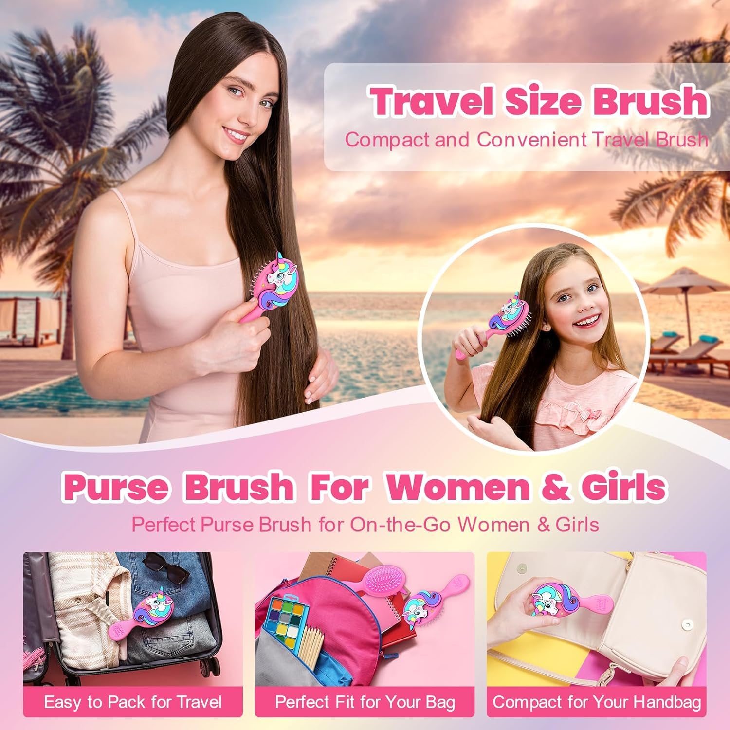 Toddler Hair Brush for Toddler Girls & Kids Ages 2-4+, Pink Mini Unicorn Hairbrush, Gentle Detangling brush, Wet & Dry Hair, Soft Ball-Tip Bristles for Sensitive Scalp, Travel-Friendly - Image 5