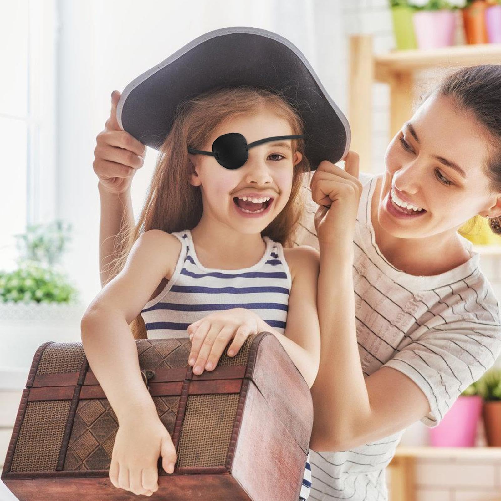 Benda per occhi da pirata sinistra e destra, riutilizzabile, per adulti singoli, copertura per occhi regolabile, cerotti morbidi per bambini, adulti, tutte le età, amici