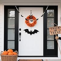 Vista 6 de Decoraciones de Halloween de murciélagos – Guirnalda de cuentas de madera de Halloween, decoración de pared de murciélago, chimenea de granja