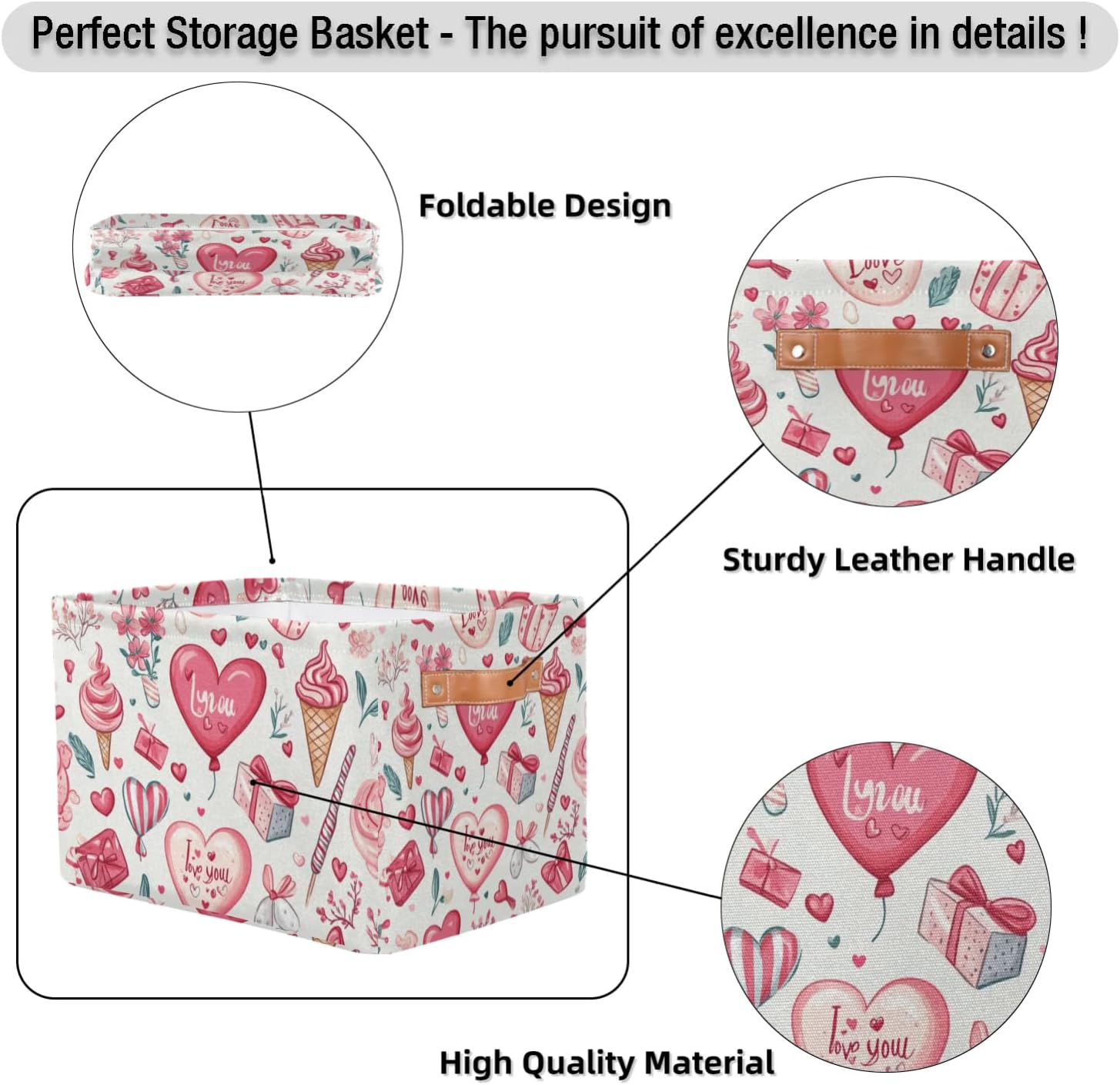 2 Pack Valentines Day Balloon Storage Baskets Ice Cream Collapsible Storage Bins Closet Organizers Basket Clothes Shelves Boxes for Living Room Bedroom Organizing Blankets