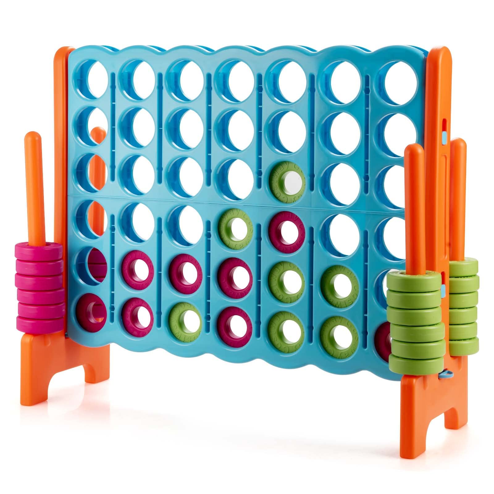 KOTEK Giant 4-in-a-Row, 3.5 Feet Tall Jumbo 4-to-Score Family Fun Game with Quick-Release Sliders & 42 Large Rings, Oversized Connect Plastic Yard
