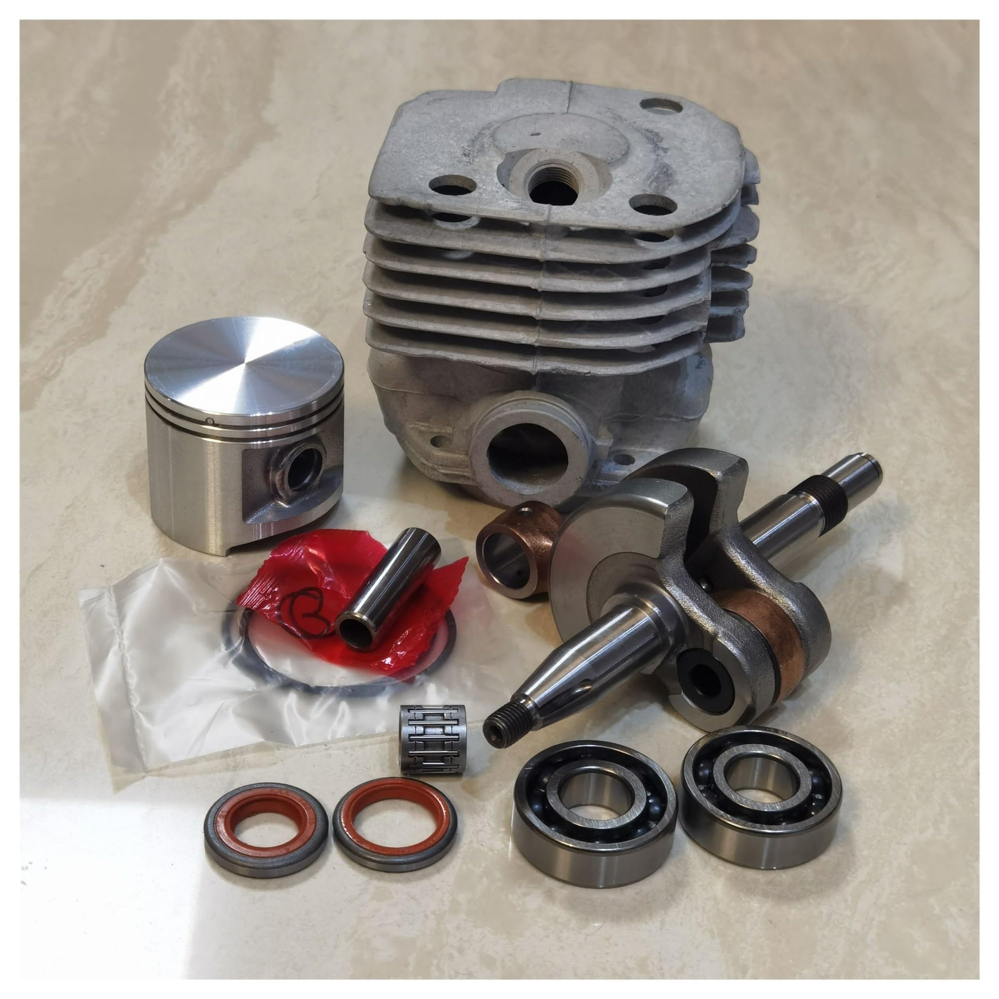 Ctasrim With Crankshaft Compatible With Replace 372 Cylinder Piston Kit 50Mm Plated Chainsaw Spare Parts(With Crankshaft)