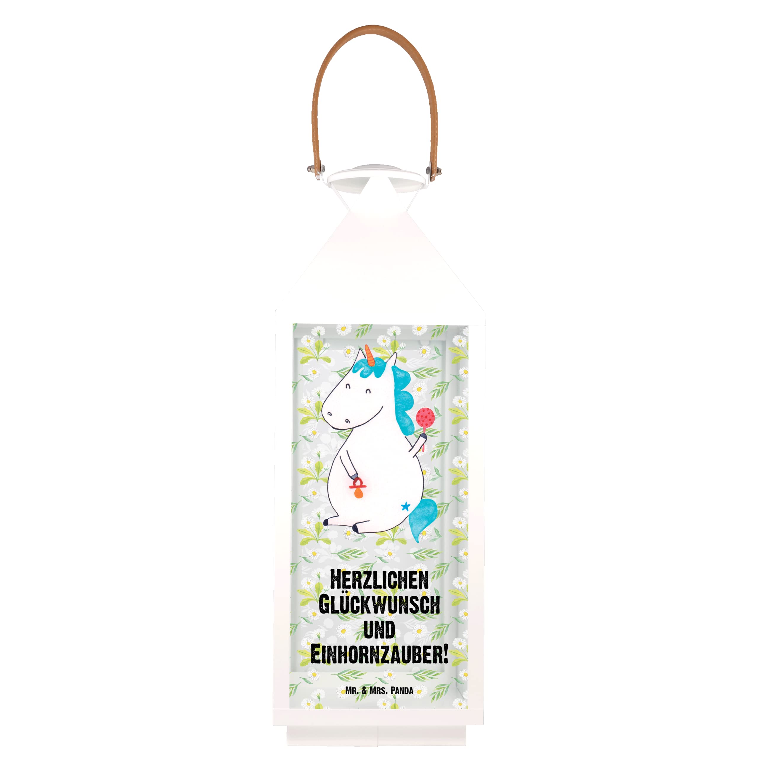 Mr. & Mrs. Panda Laterne Einhorn Baby XL - Geschenk, für Kerzen, Unicorn, Outdoor, Schnuller, Deko, Mutter, Einhörner, Party, Geburtstag, Lichterketten, Windlicht