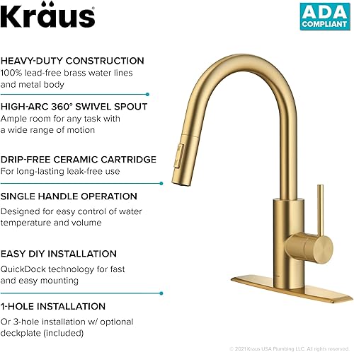 Miniatura 115 de KRAUS Oletto - Grifo de cocina y filtro de agua 2 en 1, monomando y extraíble, estilo comercial, para ósmosis inversa o sistema de filtración