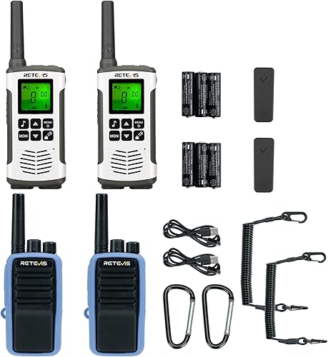 RT45 Walkie Talkies recargables de largo alcance radio de 2 vías, linterna NOAA con batería AA, paquete con radios bidireccionales portátiles