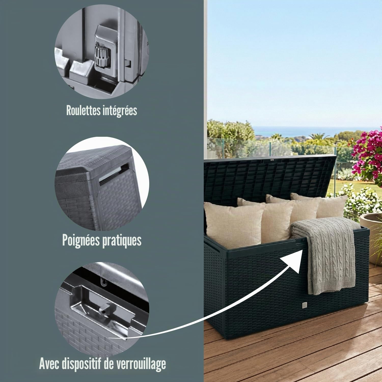 BOXE RATO PLUS 290L. coffre de jardin, dimensions (mm) 1140x470x594, couleur Anthracite