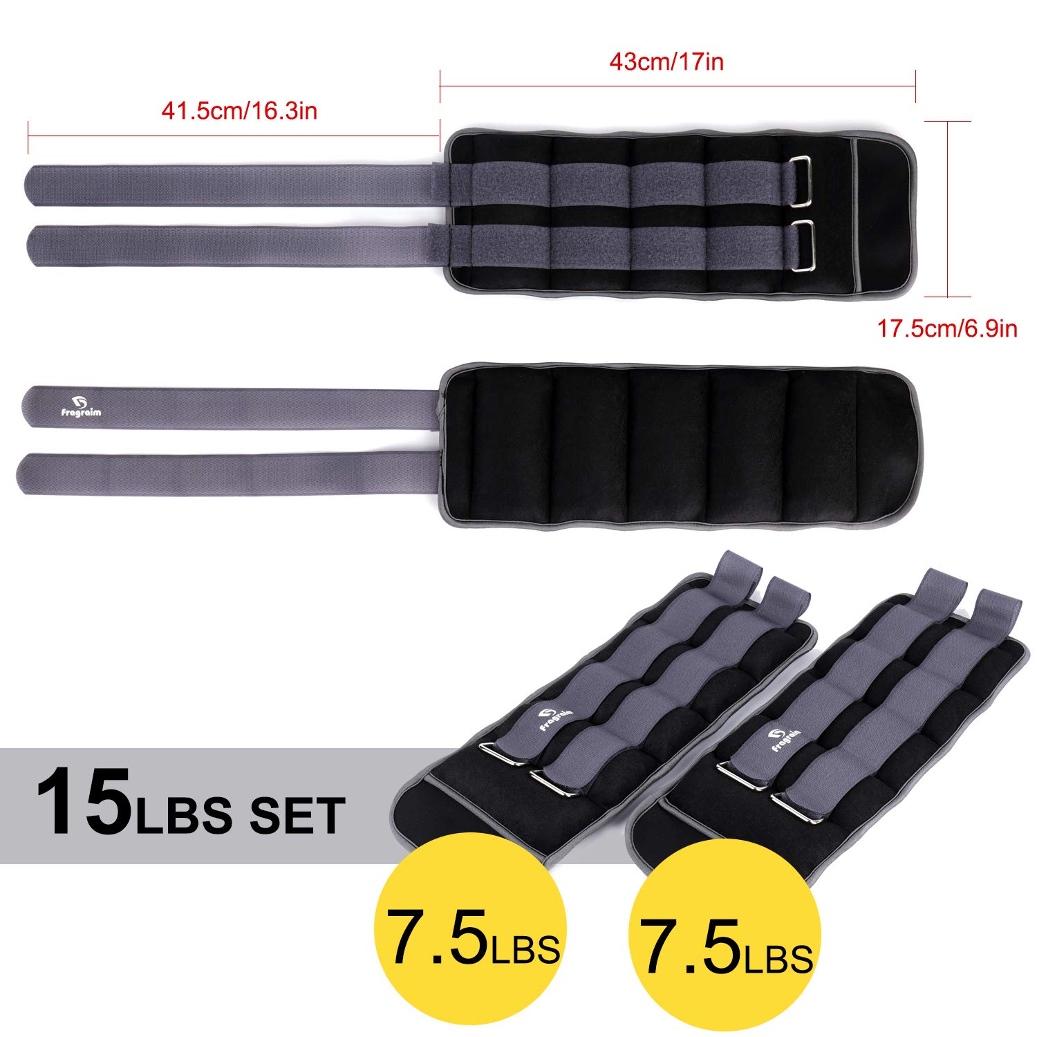 Ankle Weights, Wrist Arm Leg Weights 7.5 LBS X 2 For Women, Kids And Men, Comfortable And Soft, Perfect For Dancing, Running, Walking, Fitness, Workout (Grey)