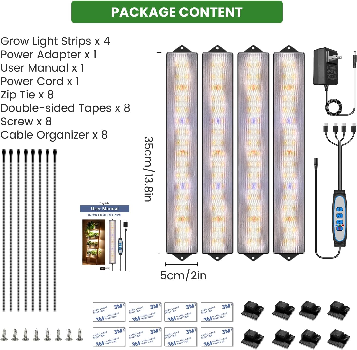 Wolezek Grow Light Strips for Indoor Plants, 420 LEDs Full Spectrum Plant Light for Indoor Growing with 6/12/16H Auto Timer, Grow Lamp Bar for Seedling Succulent, 13.8 Inches, 4 Pack