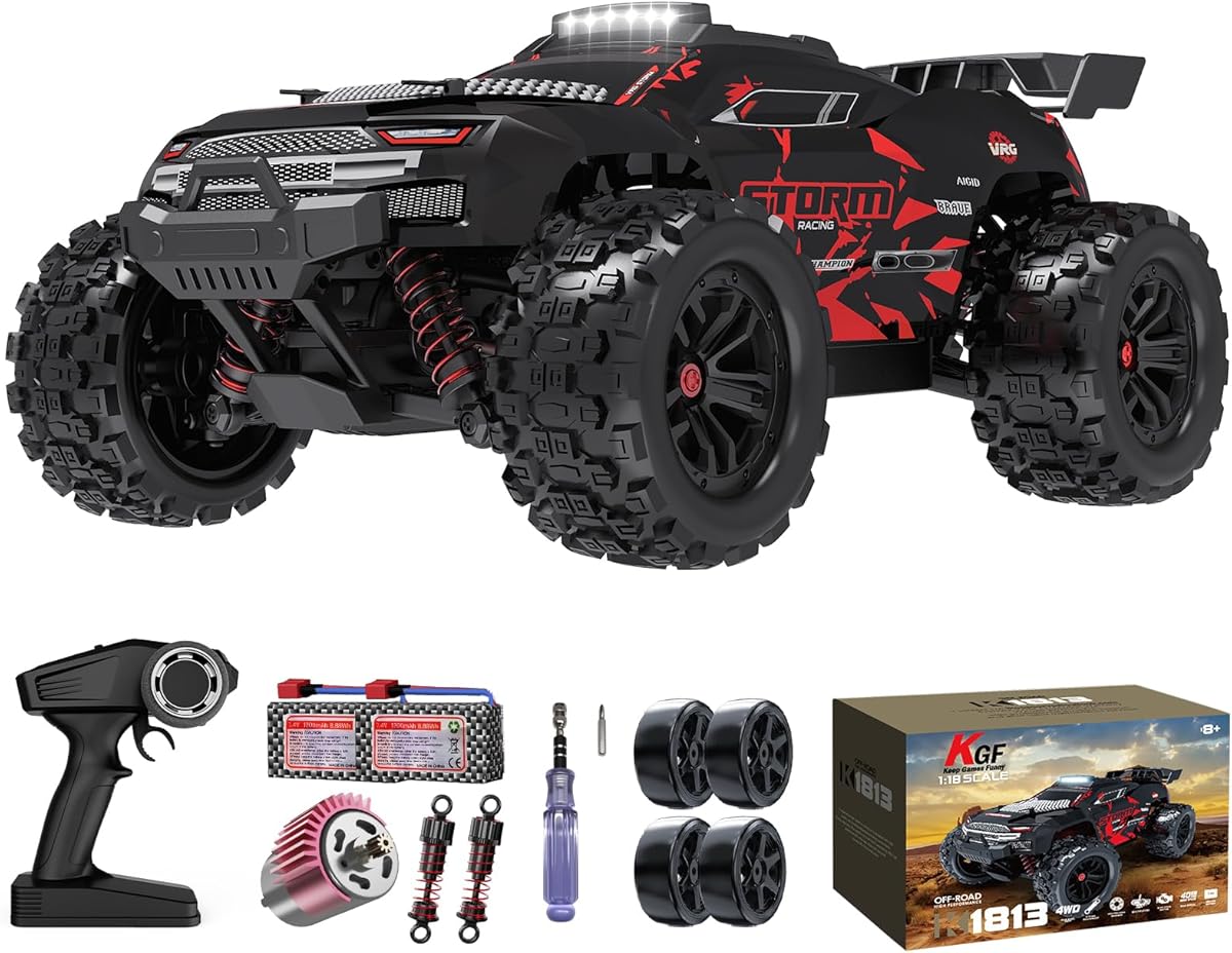 Remote Control Car 1:18 All Terrain RC Cars, 40 KPH High Speed Remote Control Truck, 4WD Electric Vehicle, Off-Road RC Truck with 2 Rechargeable Batteries, 2.4Ghz Remote Control Car for Kids & Adults