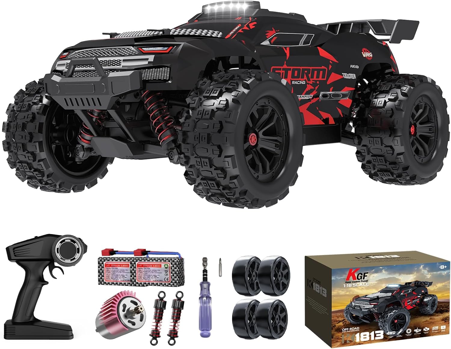 Remote Control Car 1:18 All Terrain RC Cars, 40 KPH High Speed Remote Control Truck, 4WD Electric Vehicle, Off-Road RC Truck with 2 Rechargeable Batteries, 2.4Ghz Remote Control Car for Kids & Adults