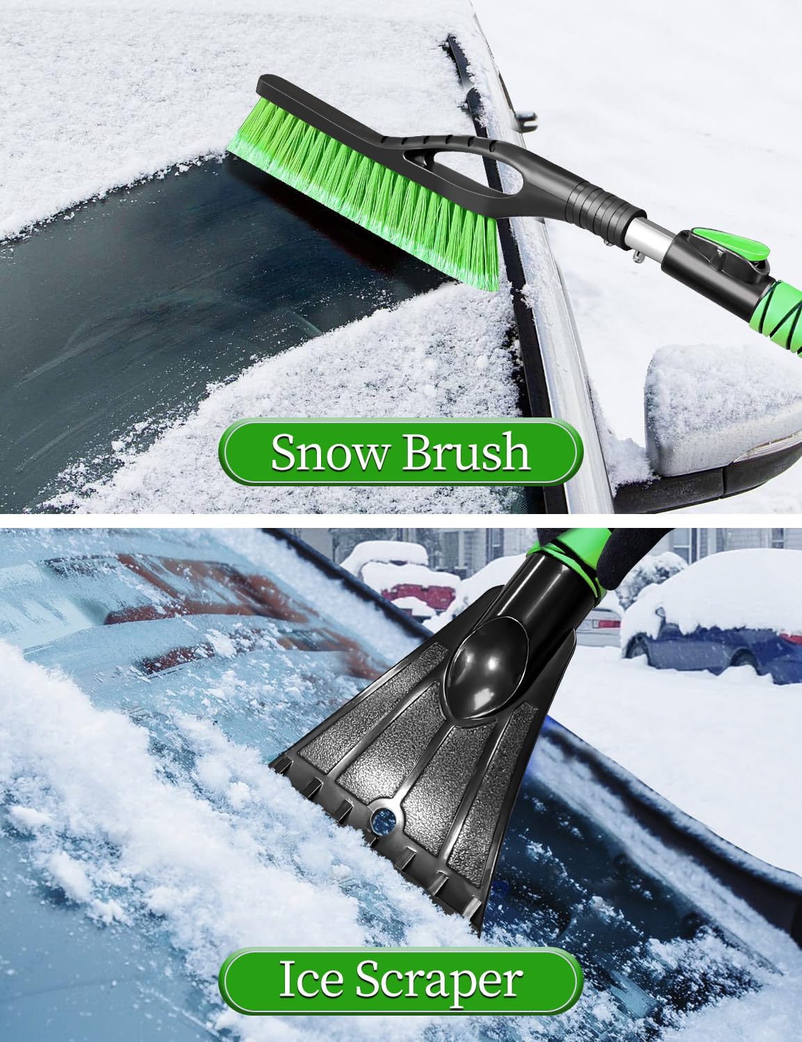 HEEYA Raschietto per ghiaccio e spazzola per auto, spazzola da neve estensibile e raschietto per ghiaccio per parabrezza auto, raschietto per neve e spazzola con impugnatura in schiuma, per SUV
