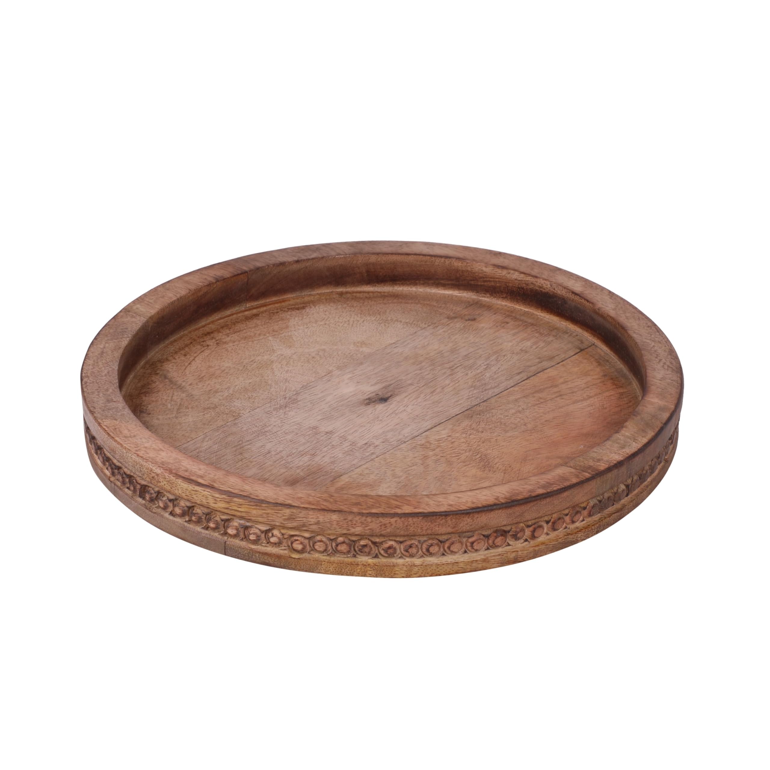 Divit Shilp Natural Wooden Trays Serving Bowl for Salad, Veggies and Fruits, Large Deep for Family, Party. (Round Serving Tray) — image 1